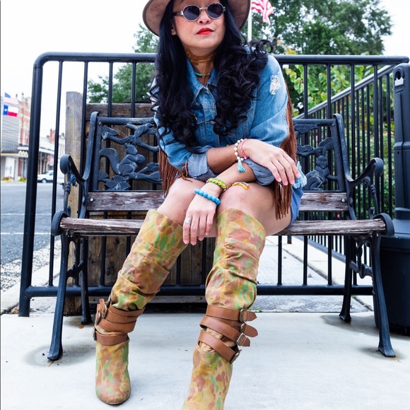 Distressed Denim Jacket with Brown Suede Fringe - Picture 6 of 7